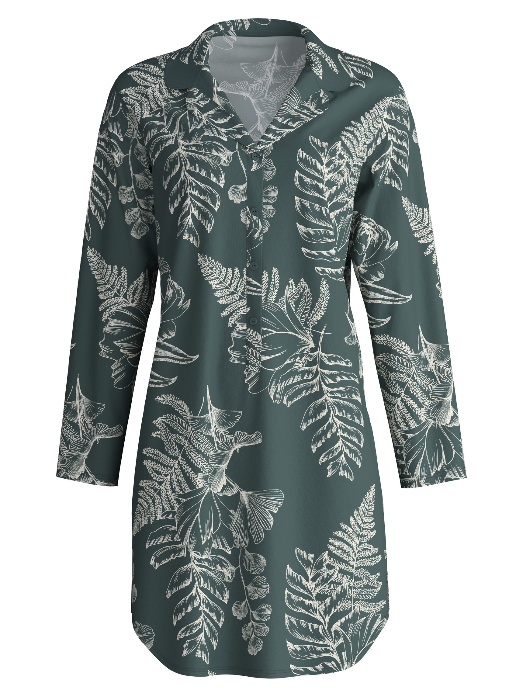 Women - Long Sleeve Nightdress – 95 cm Length made of Cotton in Green, Floral, from the Favourites Botanic series by CALIDA