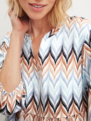 Women model is wearing Nightdress, length 95 cm made of 100% Cotton in Blue, Patterned from the Favourites Tiles series by CALIDA, Detail