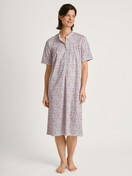 Women model is wearing Nightdress, length 110 cm made of 100% Cotton in Pink, Floral from the Soft Cotton series by CALIDA, Front view