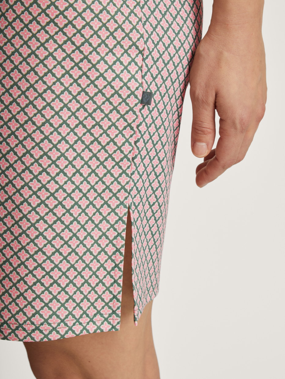 Women model is wearing Sleepshirt, length 90cm made of 100% Cotton in Green, Floral from the Grounded Nights series by CALIDA, Detail