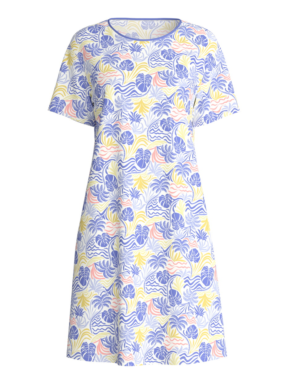Donna - Camicia da notte a maniche corte, lunghezza 95 cm in 100% cotone di colore Blu, Floreale, della serie Coastal Dreams di CALIDA