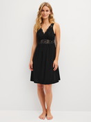 Women model is wearing Nightdress, length 95 cm made of Modal in Black, Lace from the Elegant Dreams series by CALIDA, Front view