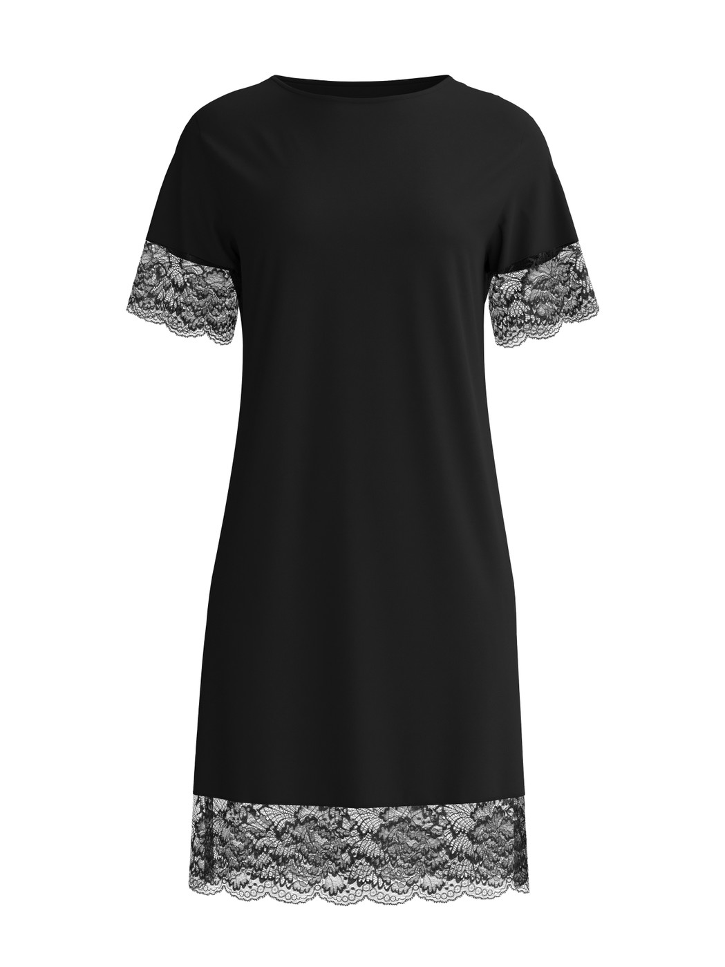 Damen - Kurzarm-Nachthemd, Länge 95 cm aus Modal in Schwarz, Spitze aus Serie Elegant Dreams von CALIDA