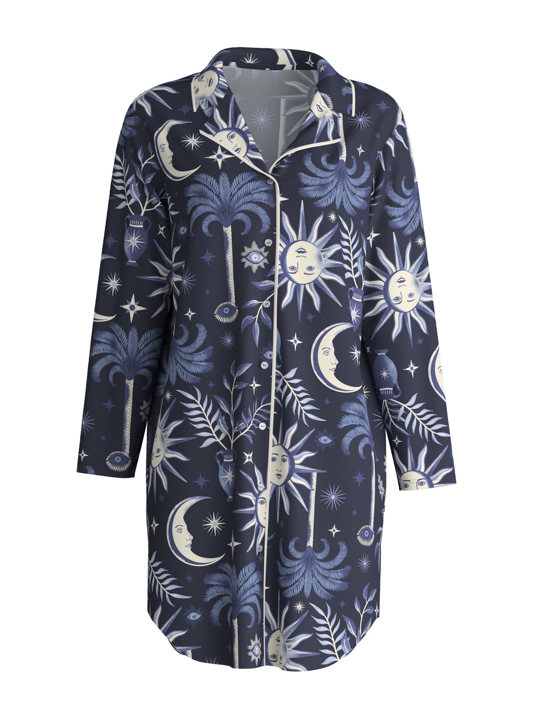 Femme - Chemise de nuit manches longues – Longueur 95 cm en 100% coton de couleur Bleu, À motifs, de la série Winter Dreams de CALIDA