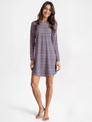 Women model is wearing Long Sleeve Nightdress – 95 cm Length made of 100% Cotton in Blue, Striped from the Nightwear Xtra series by CALIDA, Front view, AI-generated image