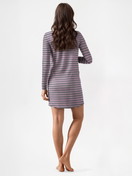 Women model is wearing Long Sleeve Nightdress – 95 cm Length made of 100% Cotton in Blue, Striped from the Nightwear Xtra series by CALIDA, Back view, AI-generated image