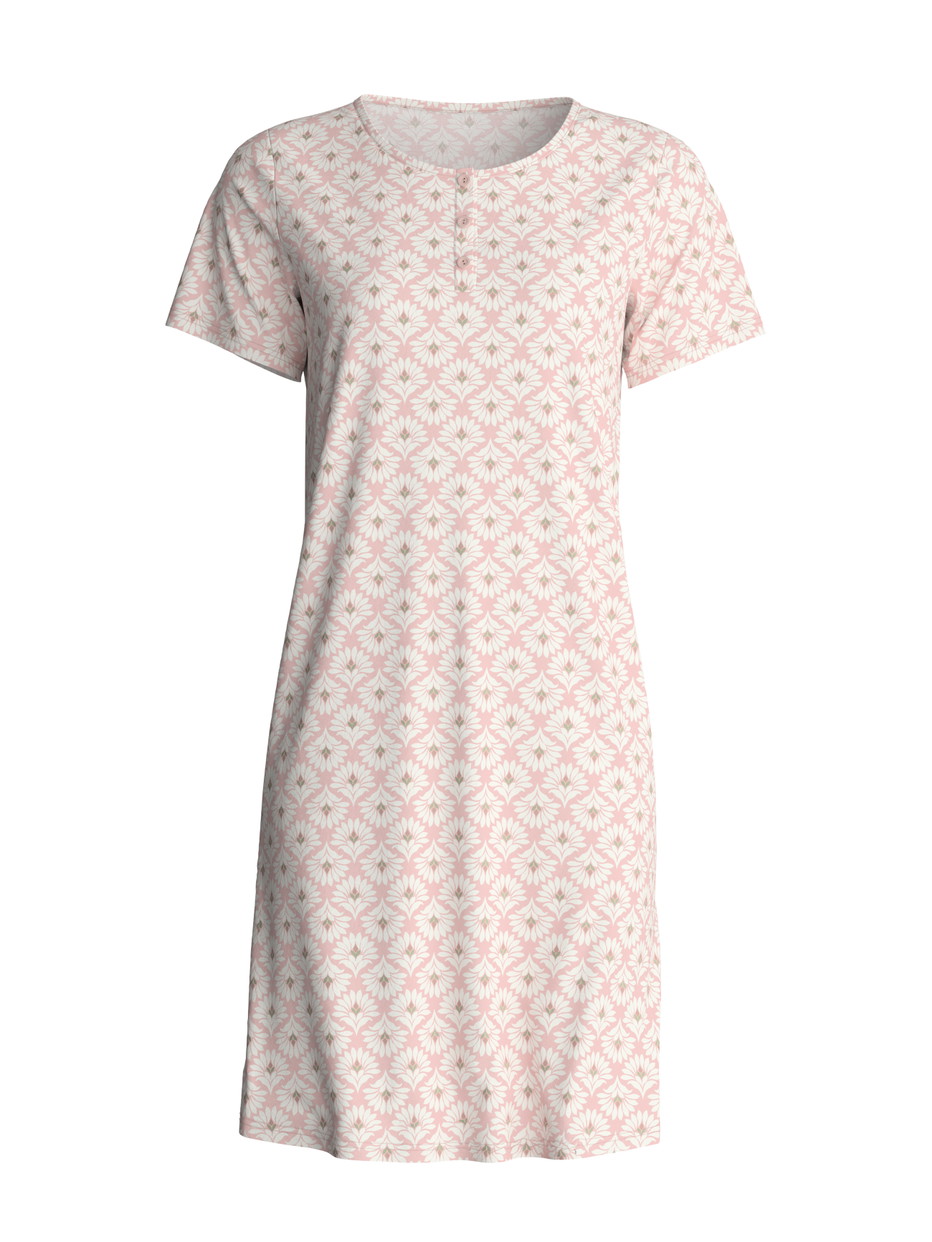 Damen - Kurzarm-Nachthemd, Länge 95 cm aus 100% Baumwolle in Rosa, Floral aus Serie Cotton Special von CALIDA