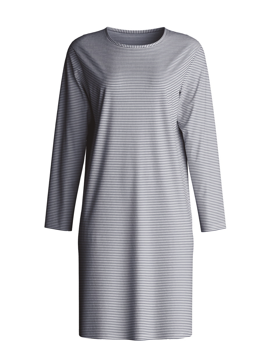 Women - Long Sleeve Nightdress –100 cm Length made of 100% Cotton in Blue, Patterned, from the Cotton Special series by CALIDA