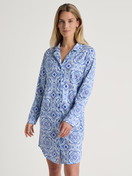 Women model is wearing Nightshirt, length 95 cm made of 100% Cotton in Blue, Floral from the Orient Dreams series by CALIDA, Outfit