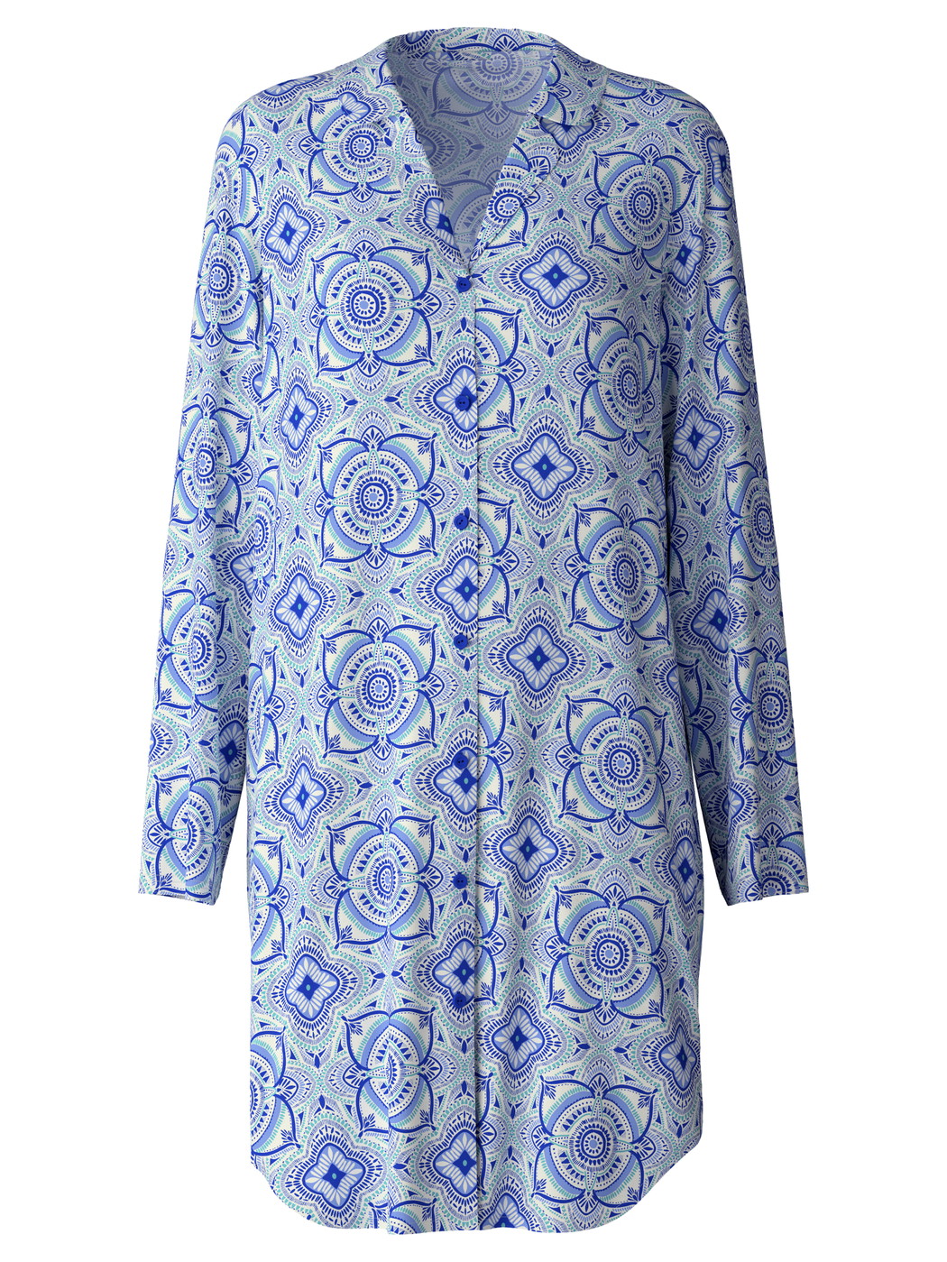 Women - Nightshirt, length 95 cm made of 100% Cotton in Blue, Floral, from the Orient Dreams series by CALIDA