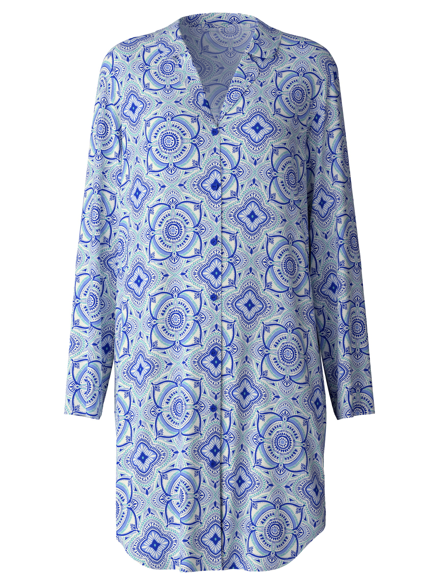 Damen - Langarm-Nachthemd, Länge 95 cm aus 100% Baumwolle in Blau, Floral aus Serie Orient Dreams von CALIDA