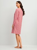 Women model is wearing Long Sleeve Nightdress – 100 cm Length made of 100% Cotton in Red, Patterned from the Fruity Dreams series by CALIDA, Back view