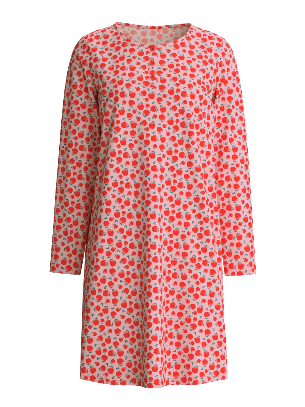 Women - Long Sleeve Nightdress – 100 cm Length made of 100% Cotton in Red, Patterned, from the Fruity Dreams series by CALIDA