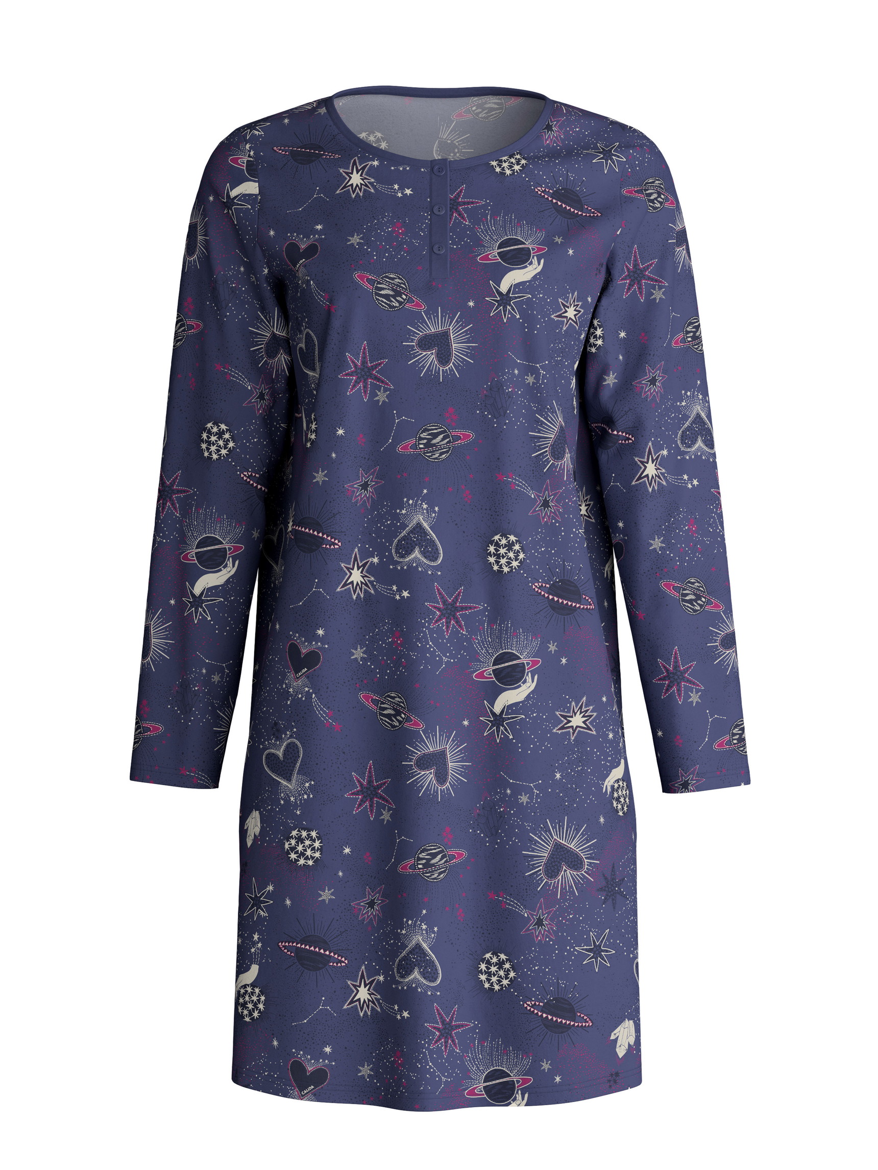 Donna - Camicia da notte a maniche lunghe – Lunghezza 100 cm in 100% cotone di colore Blu, Modello, della serie Mystic Nights di CALIDA
