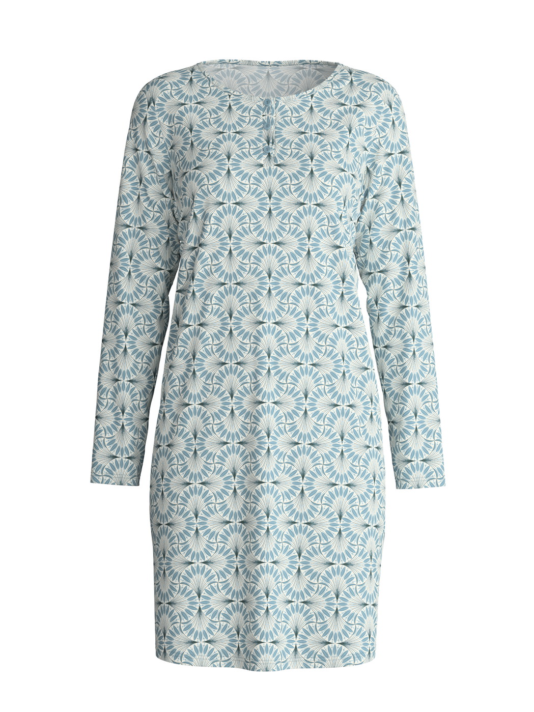 Women - Long Sleeve Nightdress – 100 cm Length made of 100% Cotton in Blue, Patterned, from the Ornament Nights series by CALIDA