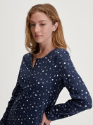 Women model is wearing Long Sleeve Nightdress – 110 cm Length made of 100% Cotton in Blue, Patterned from the Midnight Dreams series by CALIDA, Additional Image