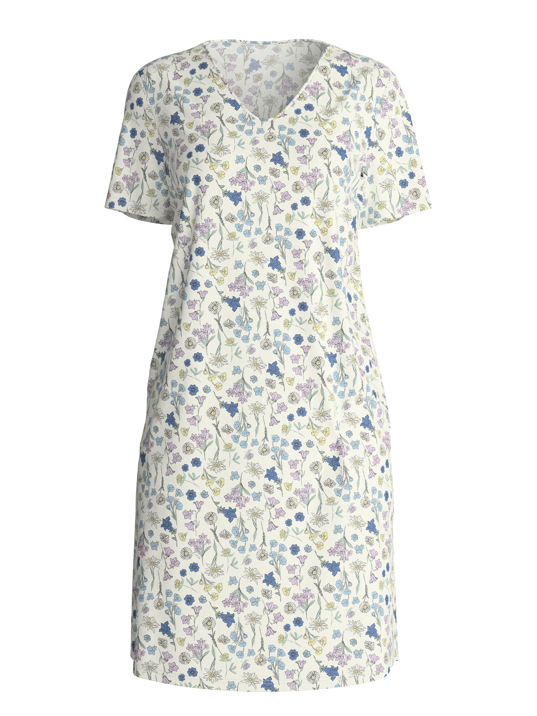 Damen - Kurzarm-Nachthemd, Länge 95 cm aus 100% Baumwolle in Blau, Floral aus Serie Flower Nights von CALIDA