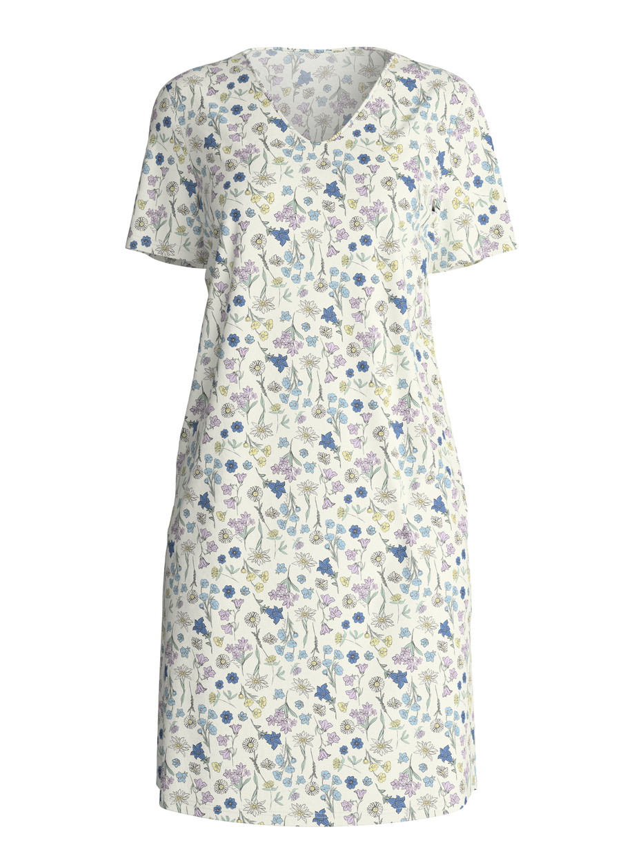 Damen - Kurzarm-Nachthemd, Länge 95 cm aus 100% Baumwolle in Blau, Floral aus Serie Flower Nights von CALIDA