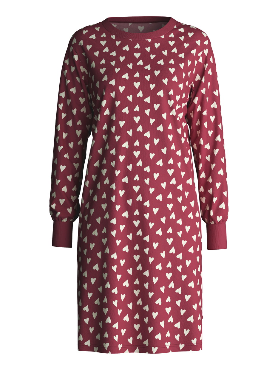 Women - Long Sleeve Nightdress – 100 cm Length made of 100% Cotton in Red, Patterned, from the Cotton Special series by CALIDA
