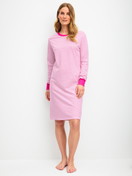 Women model is wearing Long Sleeve Nightdress – 100 cm Length made of 100% Cotton in Red, Patterned from the Cotton Special series by CALIDA, Front view