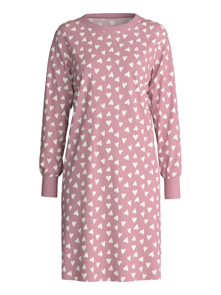 Damen - Langarm-Nachthemd, Länge 100 cm aus 100% Baumwolle in Rosa, Gemustert aus Serie Cotton Special von CALIDA