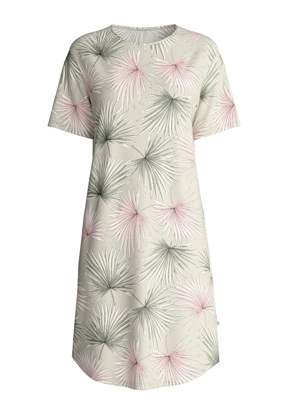 Women - Short-sleeved nightdress, length 95 cm made of 100% Cotton in Green, Floral, from the Leaf Dreams series by CALIDA