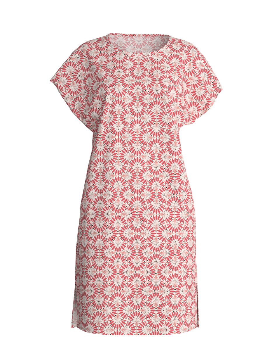 Damen - Kurzarm-Nachthemd, Länge 95 cm aus 100% Baumwolle in Rot, Gemustert aus Serie Cotton Special von CALIDA
