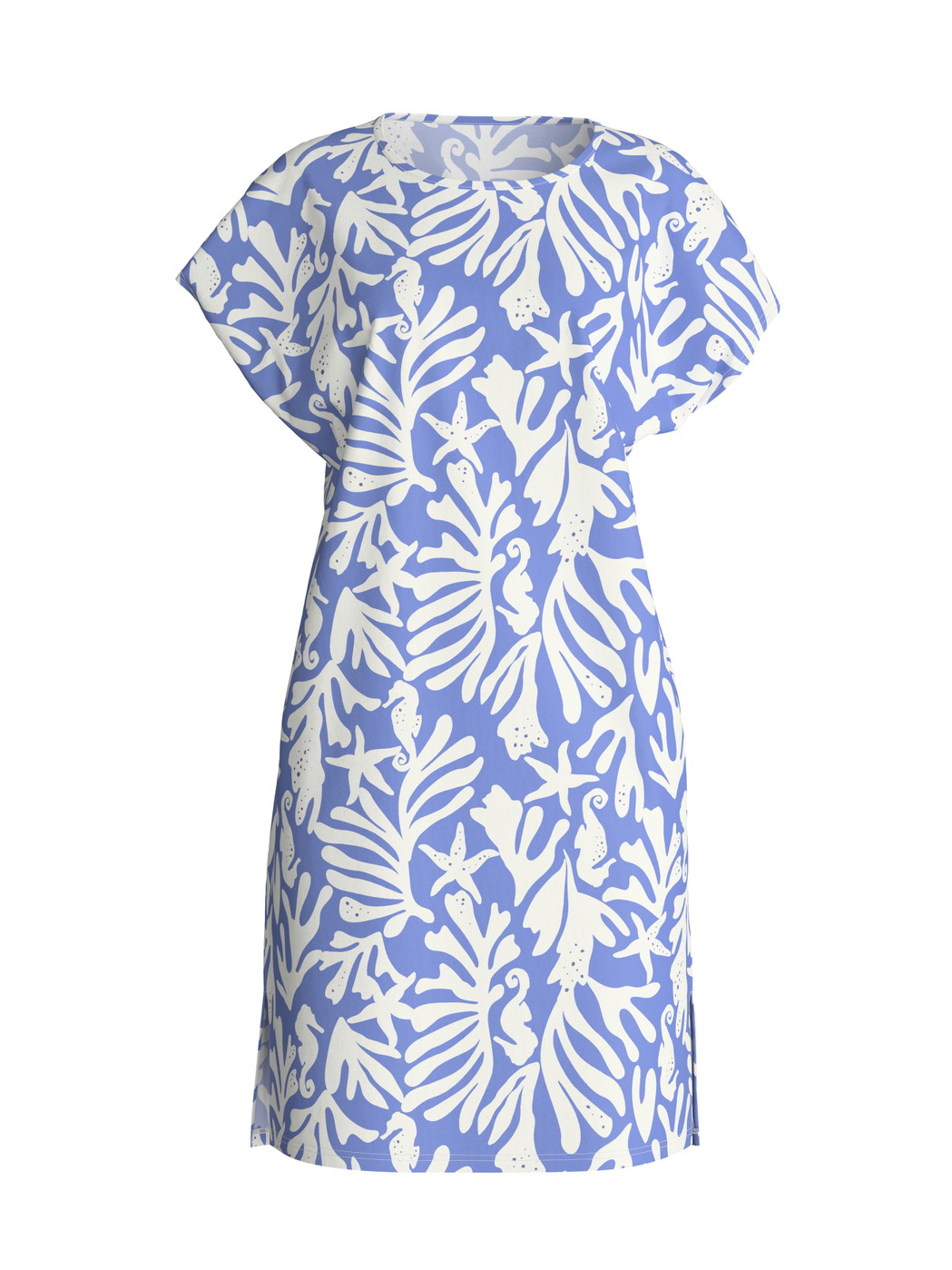 Femme - Chemise de nuit à manches courtes, longueur 95 cm en 100% coton de couleur Bleu, Floral, de la série Cotton Special de CALIDA