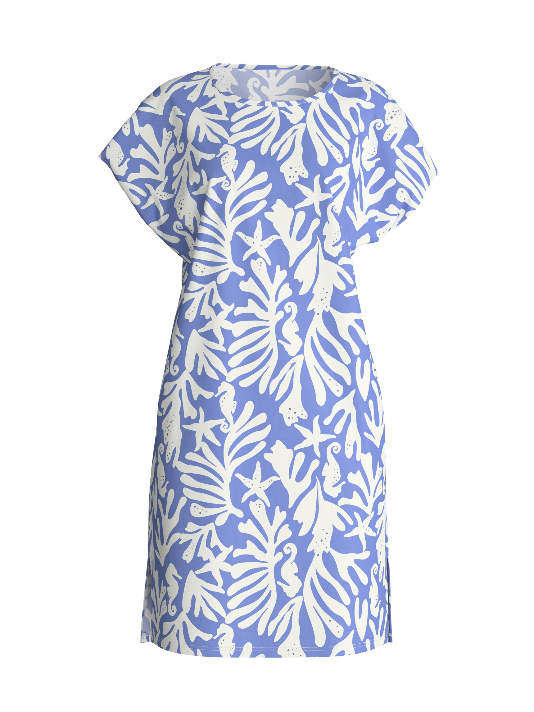 Damen - Kurzarm-Nachthemd, Länge 95 cm aus 100% Baumwolle in Blau, Floral aus Serie Cotton Special von CALIDA