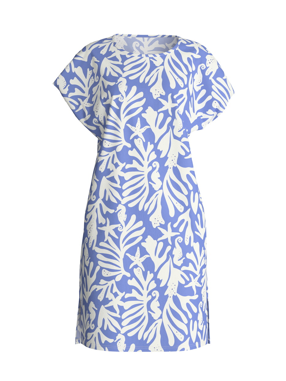 Damen - Kurzarm-Nachthemd, Länge 95 cm aus 100% Baumwolle in Blau, Floral aus Serie Cotton Special von CALIDA