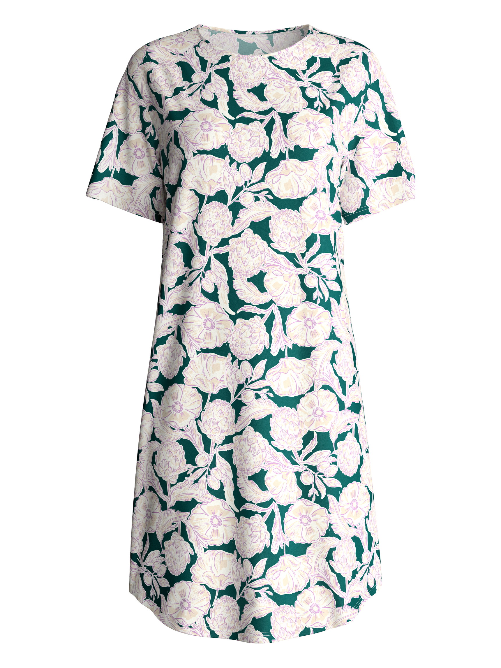 Damen - Kurzarm-Nachthemd, Länge 95 cm aus 100% Baumwolle in Türkis, Floral aus Serie Botanic Dreams von CALIDA