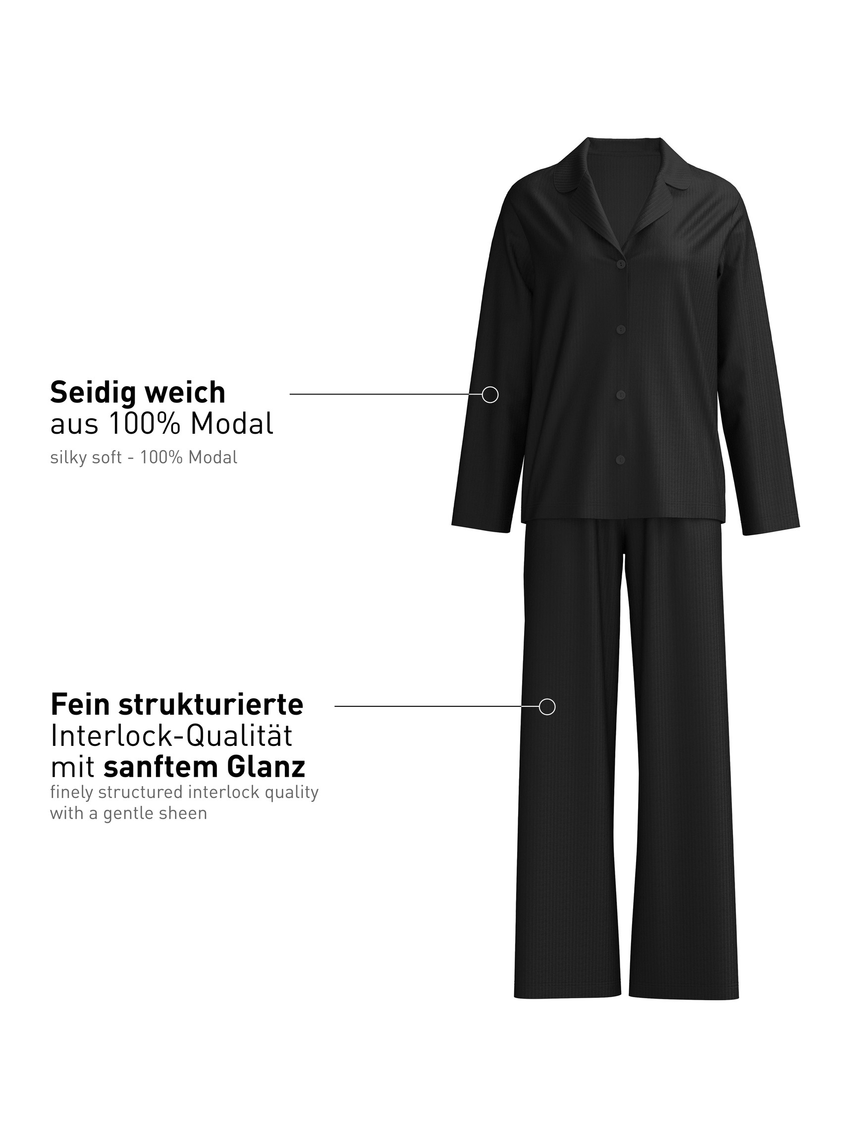 Women - Pyjamas with buttons made of Modal in Black, Striped, from the Striped Dreams series by CALIDA