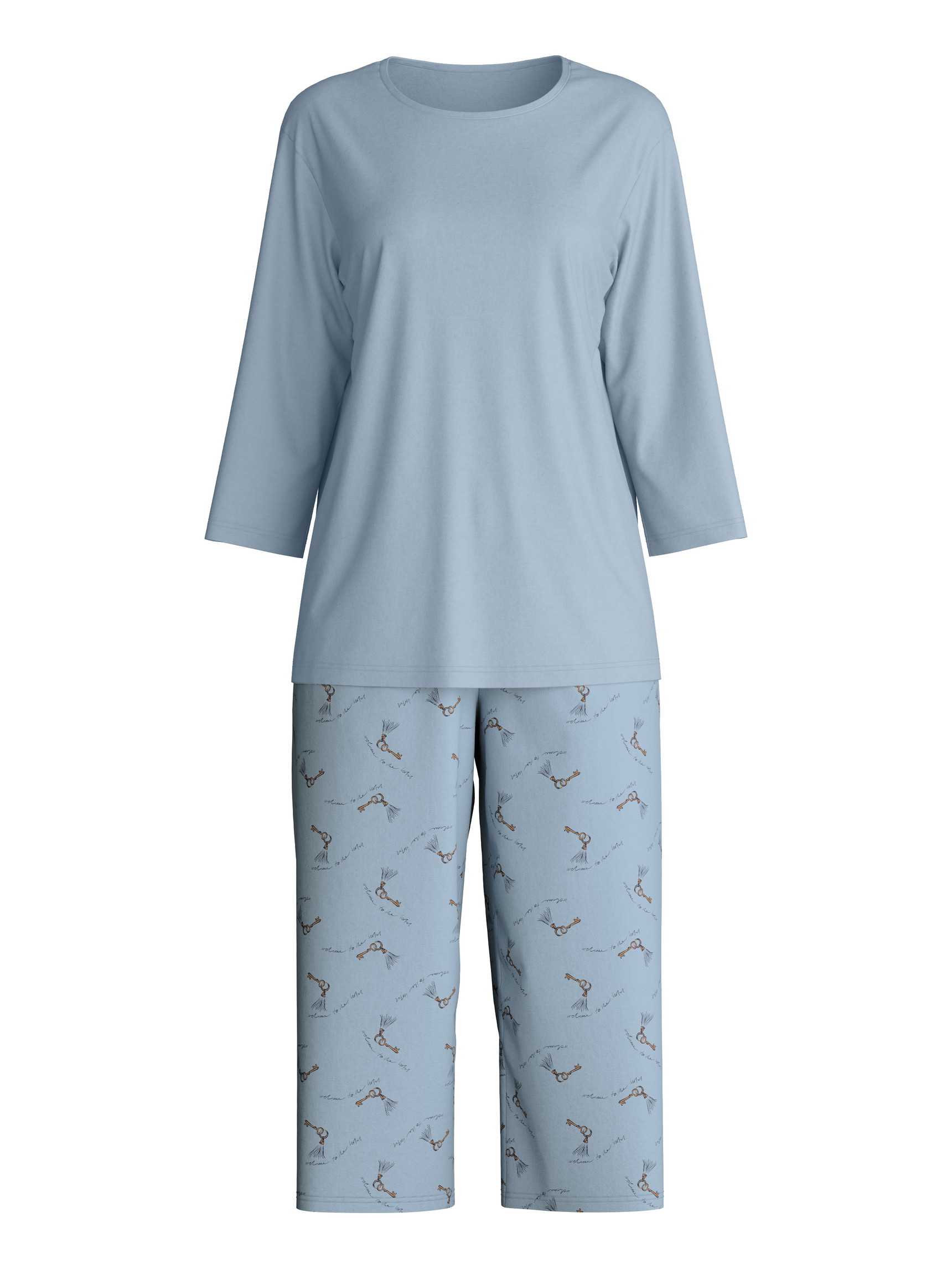 Damen - Capri-Pyjama aus 100% Baumwolle in Blau, Gemustert aus Serie Hotel Nights von CALIDA