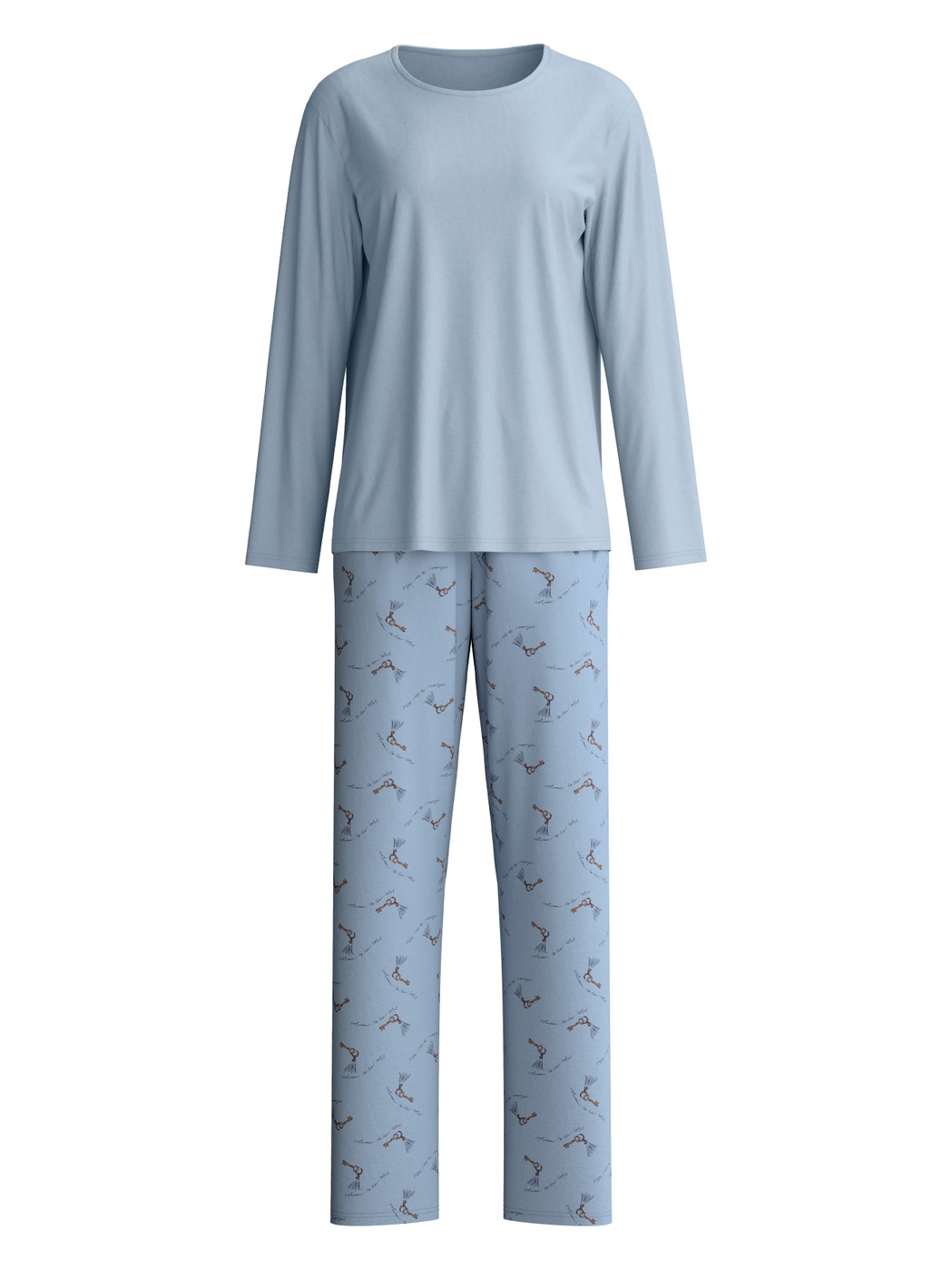 Damen - Pyjama, lang aus 100% Baumwolle in Blau, Gemustert aus Serie Hotel Nights von CALIDA