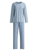 Damen - Pyjama, lang aus 100% Baumwolle in Blau, Gemustert aus Serie Hotel Nights von CALIDA
