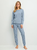 Women model is wearing  made of 100% Cotton in Blue, Patterned from the Hotel Nights series by CALIDA, Front view