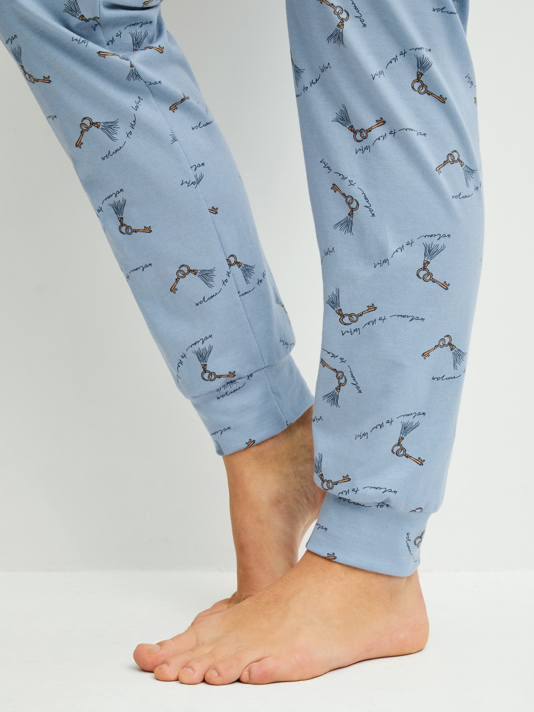Women model is wearing  made of 100% Cotton in Blue, Patterned from the Hotel Nights series by CALIDA, Detail