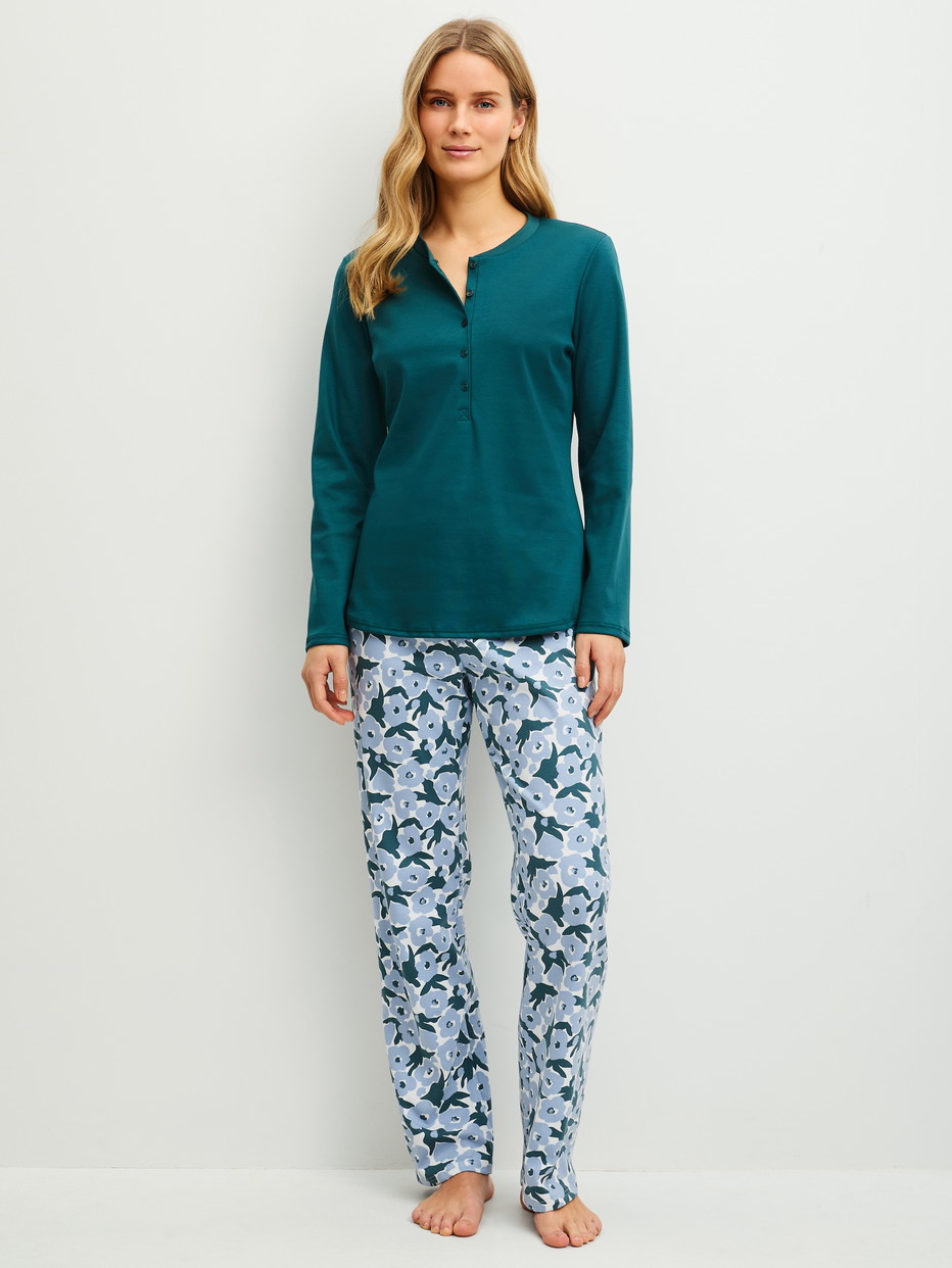 Le mannequin Femme porte le/la  en 100% coton de couleur Turquoise, Floral, de la série Midnight Flowers de CALIDA, Vue de face
