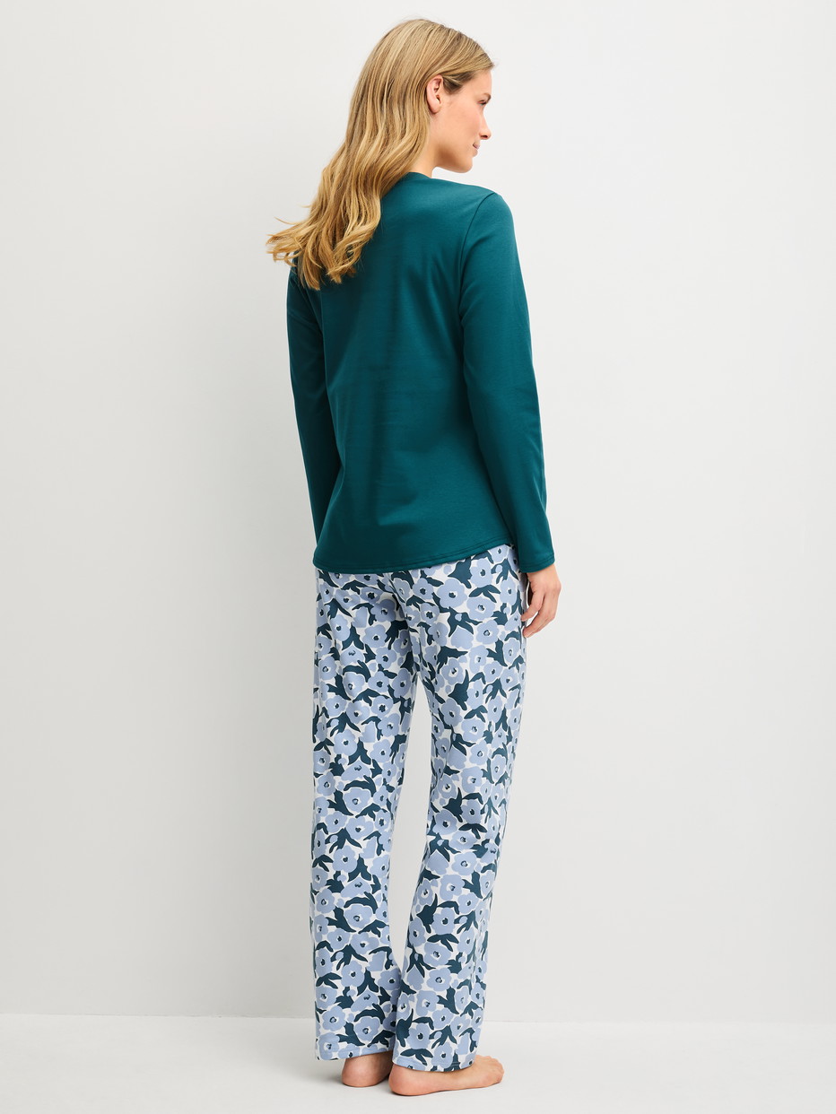 Le mannequin Femme porte le/la  en 100% coton de couleur Turquoise, Floral, de la série Midnight Flowers de CALIDA, Vue arrière