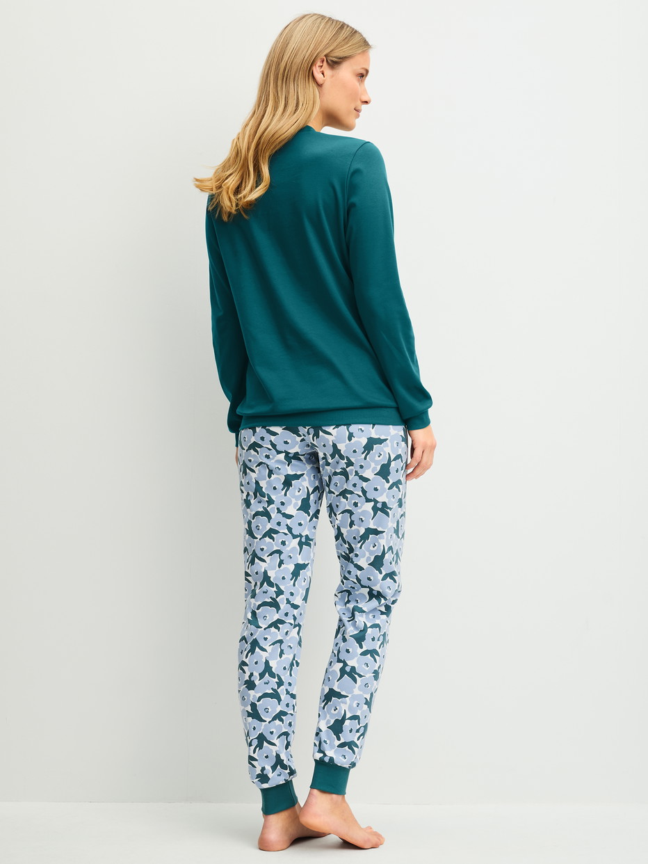Le mannequin Femme porte le/la  en 100% coton de couleur Turquoise, Floral, de la série Midnight Flowers de CALIDA, Vue arrière