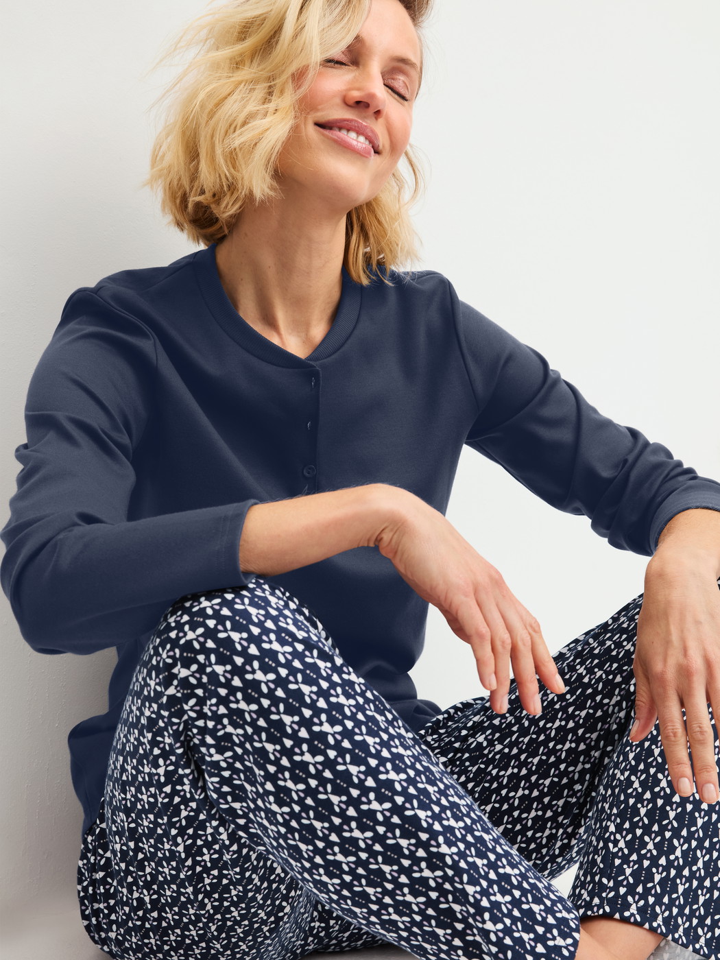 Women model is wearing  made of 100% Cotton in Blue, Patterned from the Midnight Hearts series by CALIDA, Additional Image