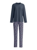 Damen - Pyjama, lang aus 100% Baumwolle in Blau, Gemustert aus Serie Family & Friends von CALIDA