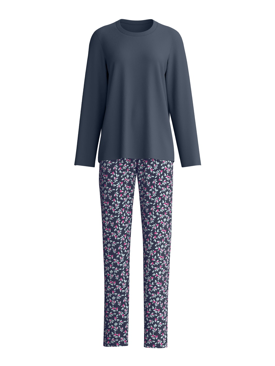 Damen - Pyjama, lang aus 100% Baumwolle in Blau, Gemustert aus Serie Family & Friends von CALIDA