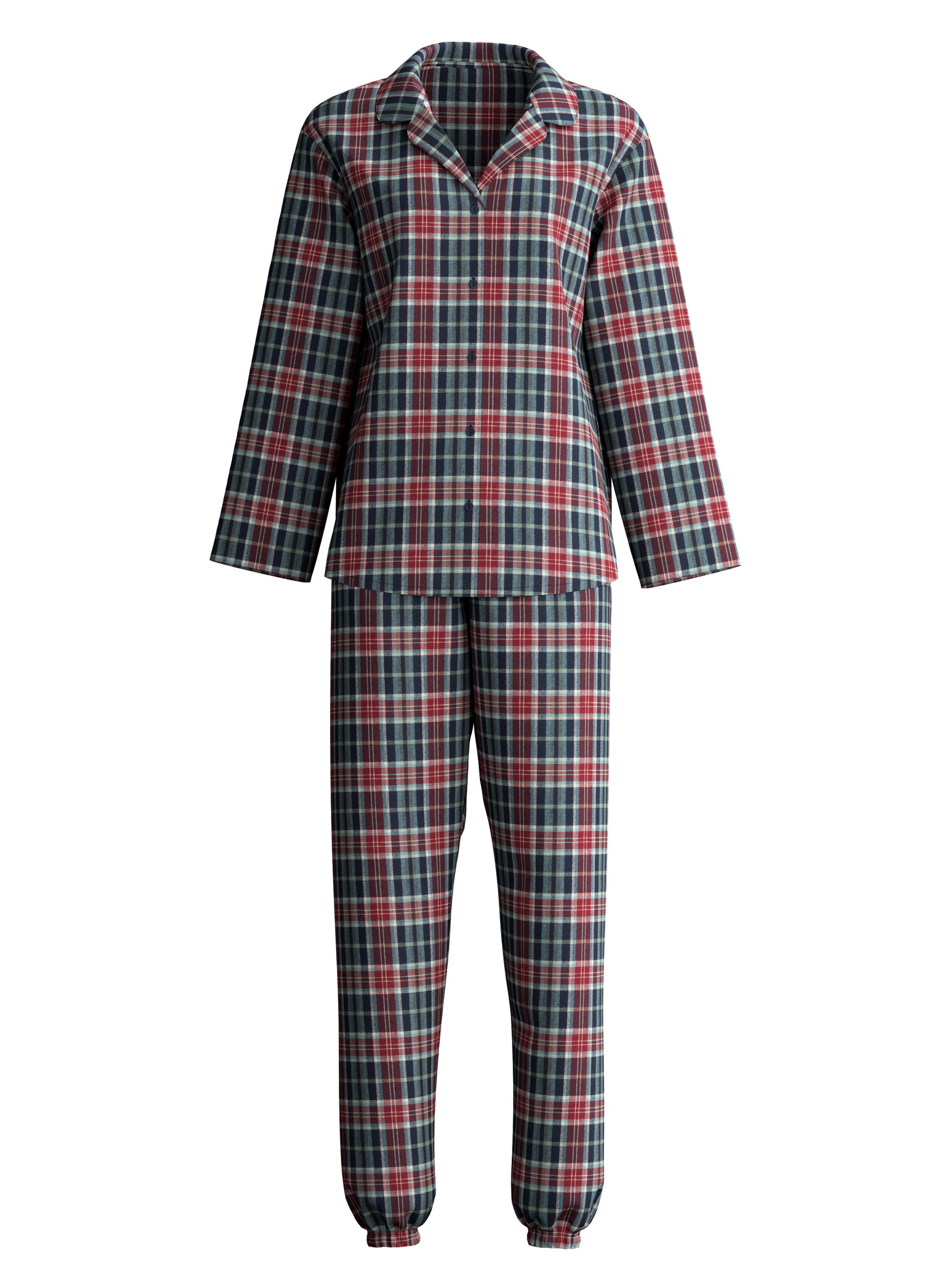 Damen - Flanell-Pyjama mit Knöpfen aus 100% Baumwolle in Blau, Kariert aus Serie Holiday Dreams von CALIDA