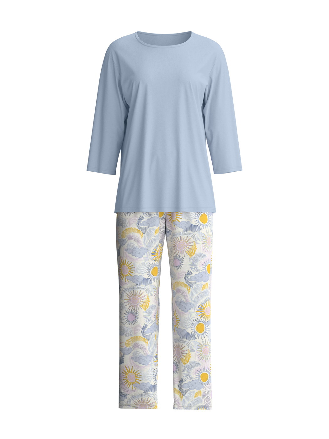 Femme - 7/8 - Pyjama en 100% coton de couleur Bleu, À motifs, de la série EDITION 85 de CALIDA