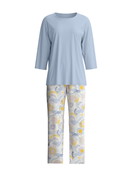 Femme - 7/8 - Pyjama en 100% coton de couleur Bleu, À motifs, de la série EDITION 85 de CALIDA