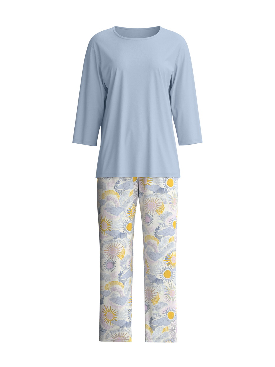 Damen - 7/8-Pyjama aus 100% Baumwolle in Blau, Gemustert aus Serie EDITION 85 von CALIDA