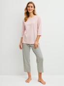 Women model is wearing 7/8 - Pyjamas made of 100% Cotton in Green, Striped from the Cotton Special series by CALIDA, Front view
