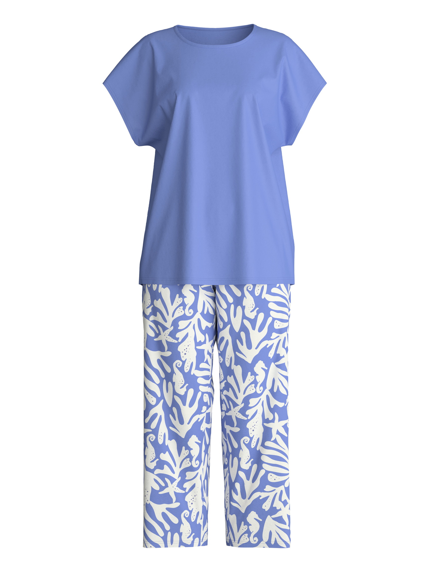 Damen - 7/8-Pyjama aus 100% Baumwolle in Blau, Floral aus Serie Cotton Special von CALIDA
