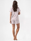 Women model is wearing Short pyjamas made of 100% Cotton in Purple, Striped from the Nightwear Xtra series by CALIDA, Back view